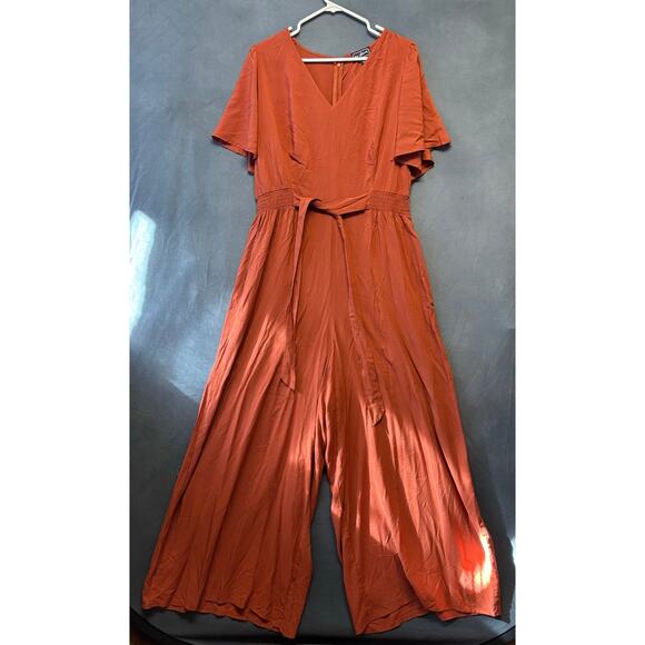 Ivy Street Plus Size Rust Wide Leg Jumpsuit 1X Boho Pantsuit Modern Boho Chic - Picture 1 of 9